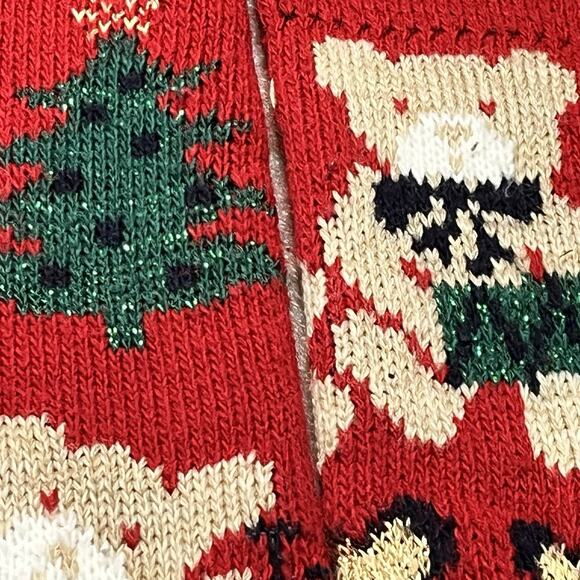 Vtg Nutcracker Ugly Christmas Sweater Cardigan Teddy Bears Hearts Bells Medium - Picture 2 of 8